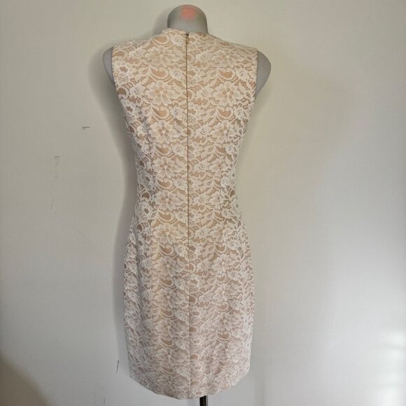 Eliza J Dress Embellished Lace Sheath Ivory Lined Wedding Neutral Floral Sz 6 - Picture 2 of 16